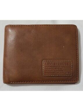 Levi Strauss Cognac Brown Bifold Wallet Mens Faux Leather ID Window 6 Card Slots